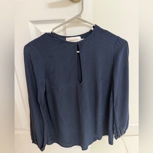 Zimmermann Navy 100% Silk Long Sleeve Keyhole Top